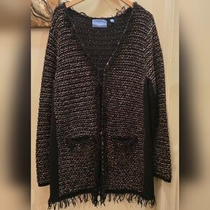 Simply Vera Vera Wang Beautiful Fun Metallic Black Brown Cardigan L/XL